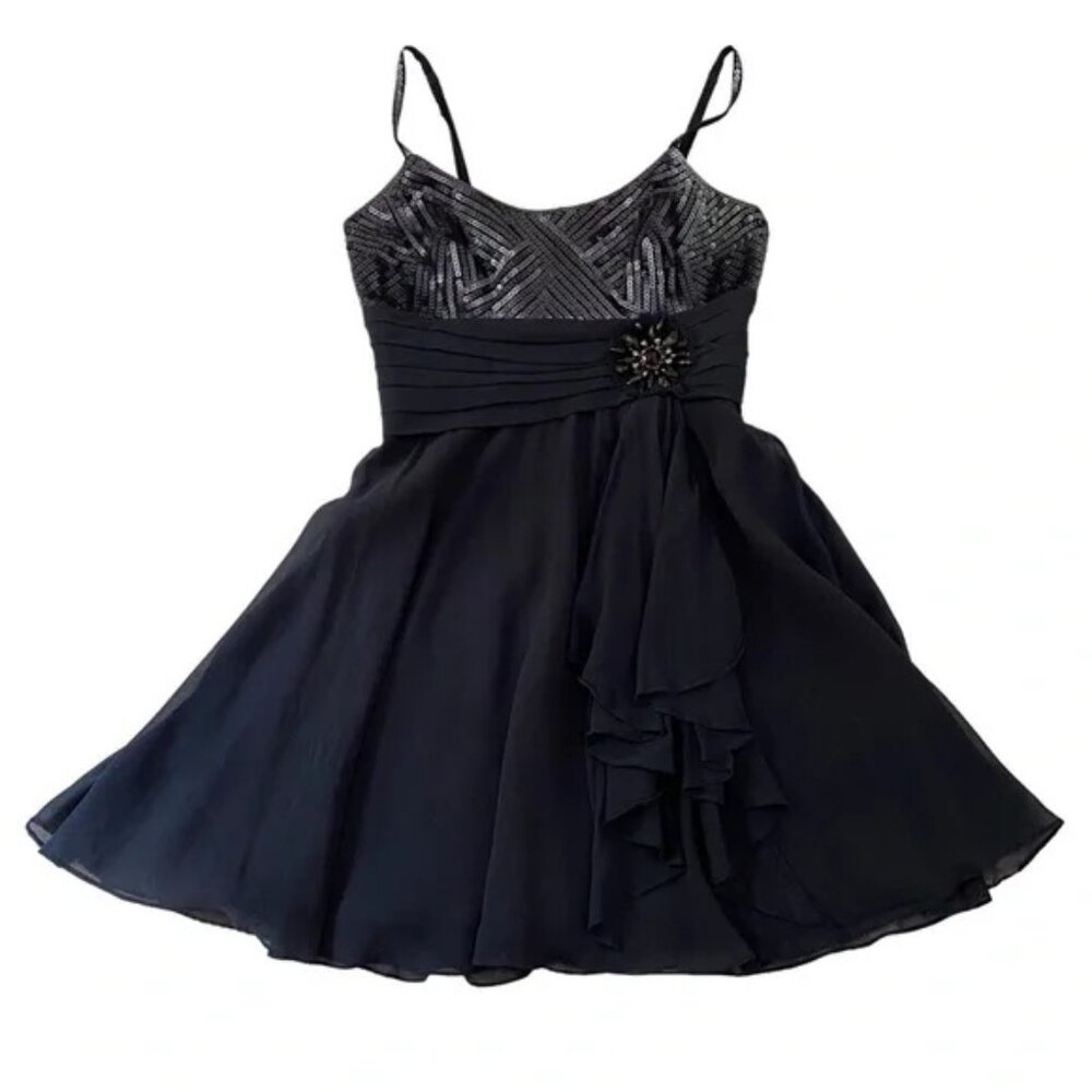 BCBGMAXAZRIA BLACK SEQUINED & BEADED COCKTAIL DRESS